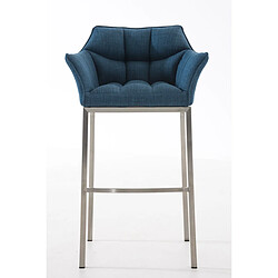 Decoshop26 Tabouret de bar chaise haute de comptoir couture carrées assise en tissu bleu 4 pieds stables en acier inoxydable 10_0004722