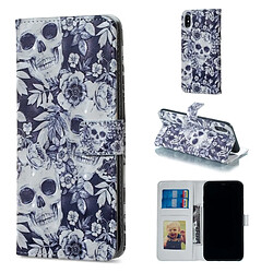 Wewoo Coque Etui à rabat horizontal en cuir avec motif crâne et fleurs pour iPhone X, support fentes pour cartes, cadre photo porte-monnaie