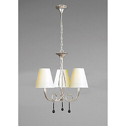 Luminaire Center Suspension Paola 3 Ampoules E14, argent peint avec Abat jour crèmes & verre noir