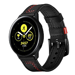 Bracelet en cuir véritable 20 points en forme de 7 noir pour votre Samsung Galaxy Watch Avtive 42mm