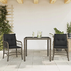 Maison Chic Ensemble de bistro 3 pcs avec coussins,Table + chaises + coussins de jardin gris résine tressée -GKD672445