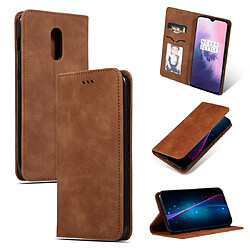 Wewoo Housse Coque Etui en cuir avec rabat horizontal magnétique Business Skin Feel pour OnePlus 7 Marron