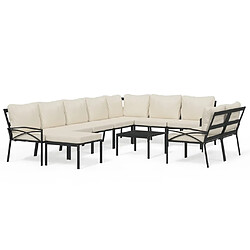 Maison Chic Salon de jardin 11pcs + coussins - Mobilier/Meubles de jardin - Table et chaises d'extérieur sable acier -MN37658