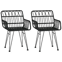 Acheter Salle à manger de jardin 3 pcs,Table et chaise à dîner Noir Résine tressée -MN30859