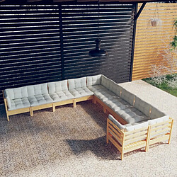 Maison Chic Salon de jardin 10 pcs + coussins - Mobilier/Meubles de jardin - Table et chaises d'extérieur crème Bois de pin -MN18420