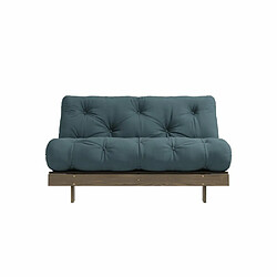 Inside 75 Canapé convertible futon ROOTS pin carob brown matelas petrol blue couchage 140x200 cm pas cher