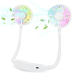 Mini Ventilateur de Cou USB Mains Libres Ventilateur Portable Portable Rechargeable, Ventilateur de Bureau, Ventilateur de Collier avec Double Tête de Vent 3 Vitesses Lumière LED pour