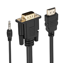 Avizar Câble HDMI vers VGA Mâle et Prise Jack 3.5mm Qualité Full HD Longueur 1.8m Noir