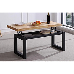 Pegane Table basse relevable en bois coloris chêne sauvage / pieds noir - Longueur 120 x profondeur 60 x hauteur 47 cm