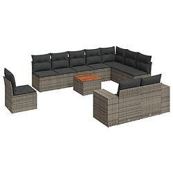 Maison Chic Salon de jardin 11 pcs avec coussins | Ensemble de Table et chaises | Mobilier d'Extérieur gris résine tressée -GKD20609