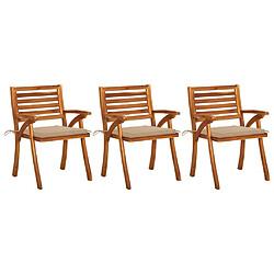 vidaXL Chaises à manger de jardin avec coussins lot de 3 Acacia massif 