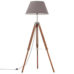 vidaXL Lampadaire à trépied Marron miel et gris Bois de teck 141 cm