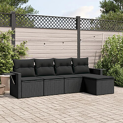 Maison Chic Salon de jardin 5 pcs avec coussins | Ensemble de Table et chaises | Mobilier d'Extérieur noir résine tressée -GKD92294