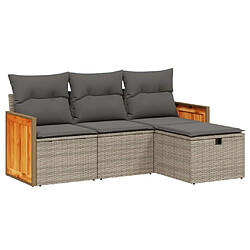 vidaXL Salon de jardin 4 pcs avec coussins gris résine tressée