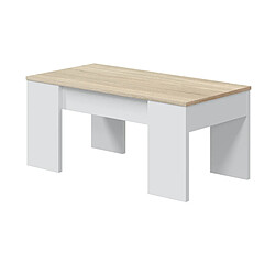 Avis Table basse modulable en panneaux de particules coloris blanc artik/ chêne canadien -Dim : L100 x P50 x H42 cm -PEGANE-