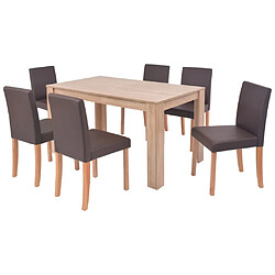 vidaXL Table et chaises 7 pcs Cuir synthétique Chêne Marron