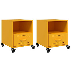 vidaXL Tables de chevet 2 pcs jaune moutarde 36x39x43,5 cm acier