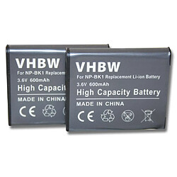 vhbw 2x Batteries compatible avec Sony Cybershot DSC-W190, DSC-W370 appareil photo, reflex numérique (600mAh, 3,6V, Li-ion)