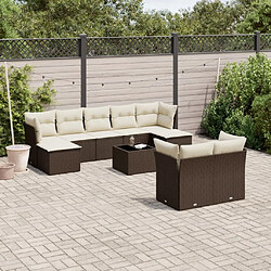 vidaXL Salon de jardin 10 pcs avec coussins marron résine tressée