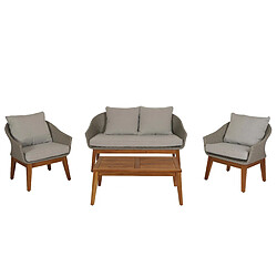 Decoshop26 Salon de jardin canapé fauteuils et table en poly rotin et bois d'acacia avec coussins gris 04_0008323