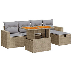 vidaXL Salon de jardin 6 pcs avec coussins beige résine tressée acacia