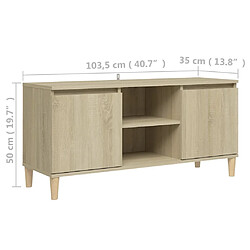 vidaXL Meuble TV avec pieds en bois massif Chêne sonoma 103,5x35x50 cm pas cher