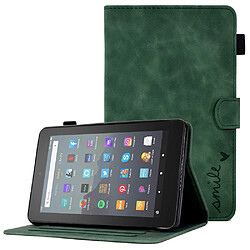 Etui en PU motif en forme de cœur avec support et porte-cartes pour votre Amazon Fire 7 (2015)/(2017)/(2019) - vert