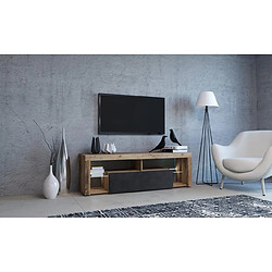 VIVALDI Meuble TV - EVEREST 2 - 140 cm - old wood / anthracite - avec LED - style design