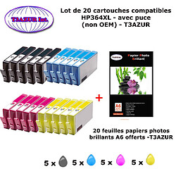 20 cartouches compatibles HP364XL pour HP Deskjet 3070 B611 3070A 3520 3522 3522A 3524 - 20f A6 brillantes -T3AZUR