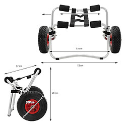 Ecd Germany Chariot pour kayak 72x32x46 cm en aluminium pouvant supporter jusqu'à 70 kg pas cher