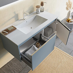 Kiamami Valentina MEUBLE DE SALLE DE BAIN BLEU MAT DE 100 CM, LAVABO EN CÉRAMIQUE, MIROIR | MONACO