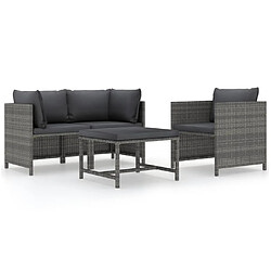 vidaXL Salon de jardin 4 pcs avec coussins Résine tressée Gris