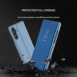 Htdmobiles Housse pour Samsung Galaxy A24 4G / A25 5G - etui portefeuille miroir clear view + verre trempe - BLEU