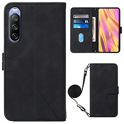 Etui en PU anti-rayures, motif lignes, fermoir magnétique avec support et bandoulière noir pour votre Sony Xperia 10 III 5G/10 III Lite