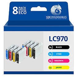 123Consommables Pack compatible BROTHER LC970, 8 cartouches