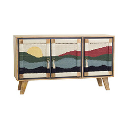 Aubry Gaspard Buffet artisanal en manguier et coton tissé SUNSET 3 portes.