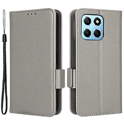 Etui en PU texture litchi, fermoir magnétique double, anti-chocs avec support pour votre Honor X8 5G - gris