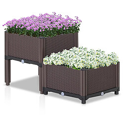 Acheter Outsunny Jardinière sur pieds carré potager 2 étages dim. 80L x 40l x 44H cm insert d'irrigation plastique imitation rotin tressé chocolat