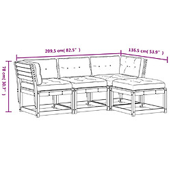 vidaXL Salon de jardin 4 pcs avec coussins bois massif douglas pas cher