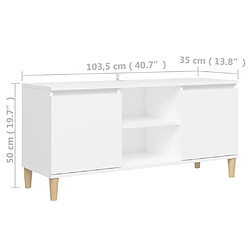 vidaXL Meuble TV avec pieds en bois massif Blanc 103,5x35x50 cm pas cher