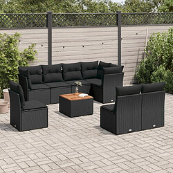 Maison Chic Salon de jardin 9 pcs avec coussins | Ensemble de Table et chaises | Mobilier d'Extérieur noir résine tressée -GKD95129