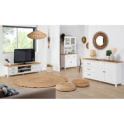 Pegane Buffet en pin massif décor ciré chêne et blanc, meuble de rangement - Longueur 150 x Profondeur 40 x Hauteur 80 cm pas cher