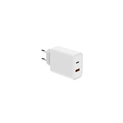 Chargeur secteur WE 1 Port USB + 1 Port USB-C, Total 65W, Power Delivery, coloris blanc.