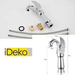 iDeko® Robinet Mitigeur lavabo salle de bain baignoire vasque chrome Cygne élégant Haut de bec en céramique & Flexible