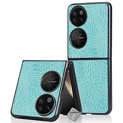 Htdmobiles Coque rigide simili cuir crocodile pour Huawei P50 Pocket - BLEU CLAIR