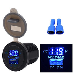 Wewoo Chargeur Universal Car Single Port USB Adaptateur de prise de courant 2.1A 5V IP66 avec LED Voltmètre Numérique + Câble 60cm lumière bleue