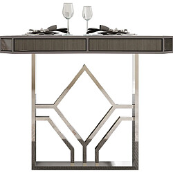 Vivenla Table de salle à manger design plateau en bois 100% laqué gris clair avec des miroirs fumé sur les contours et un piètement en acier chromé argenté 195x91.5cm collection Lexus LEXUS