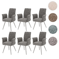 Mendler Lot de 6 chaises de salle à manger HWC-G55, chaise avec accoudoirs, acier inoxydable brossé Tissu/Textile Chenille Öko-Tex ~ gris foncé