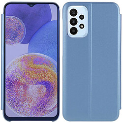 Htdmobiles Housse pour Samsung Galaxy A23 4G / 5G - etui portefeuille miroir clear view + verre trempe - BLEU