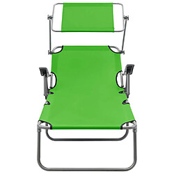 Helloshop26 Transat chaise longue bain de soleil lit de jardin terrasse meuble d'extérieur 188 cm avec auvent acier vert 02_0012270